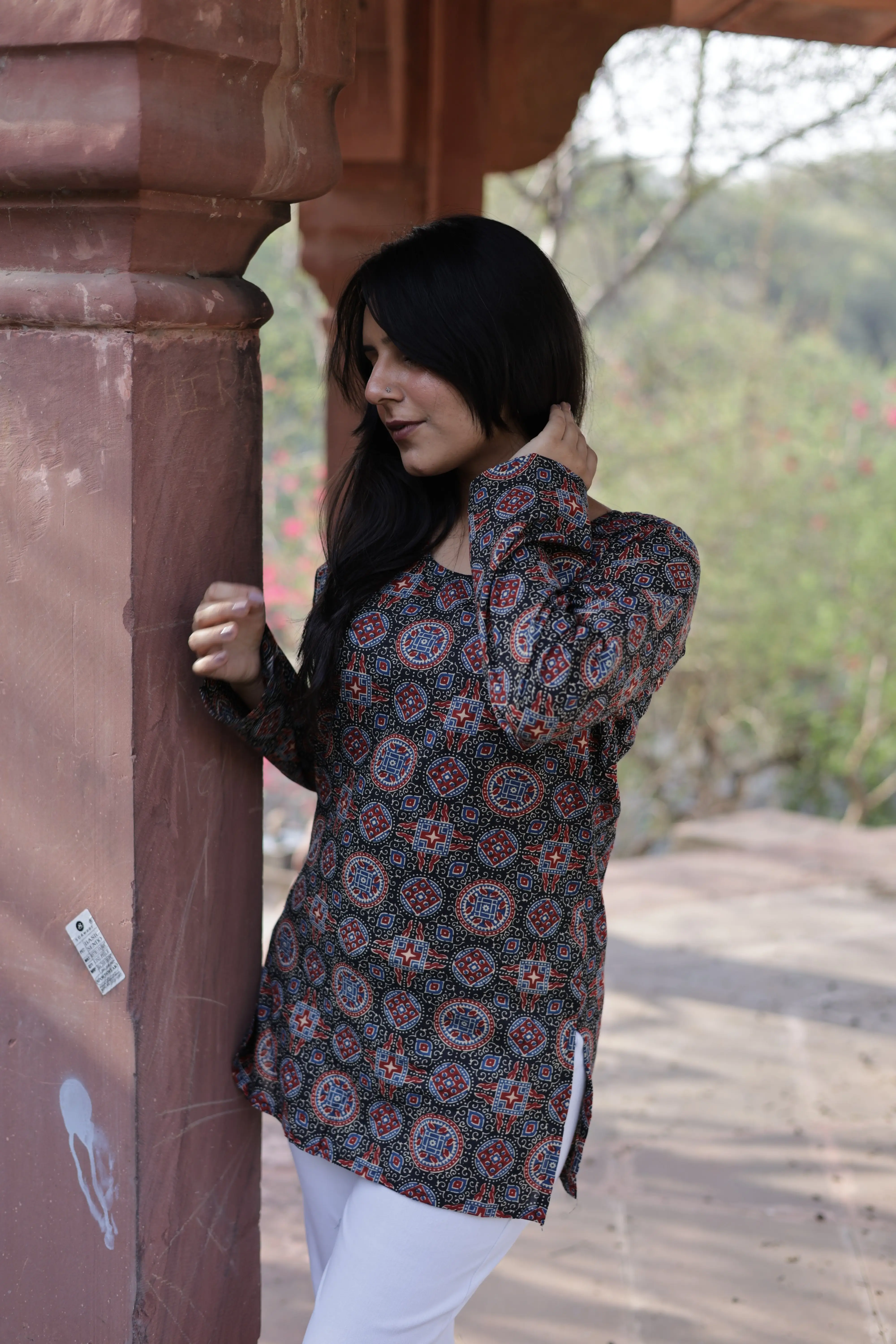 Onion Pink Floral Cotton Short Kurti