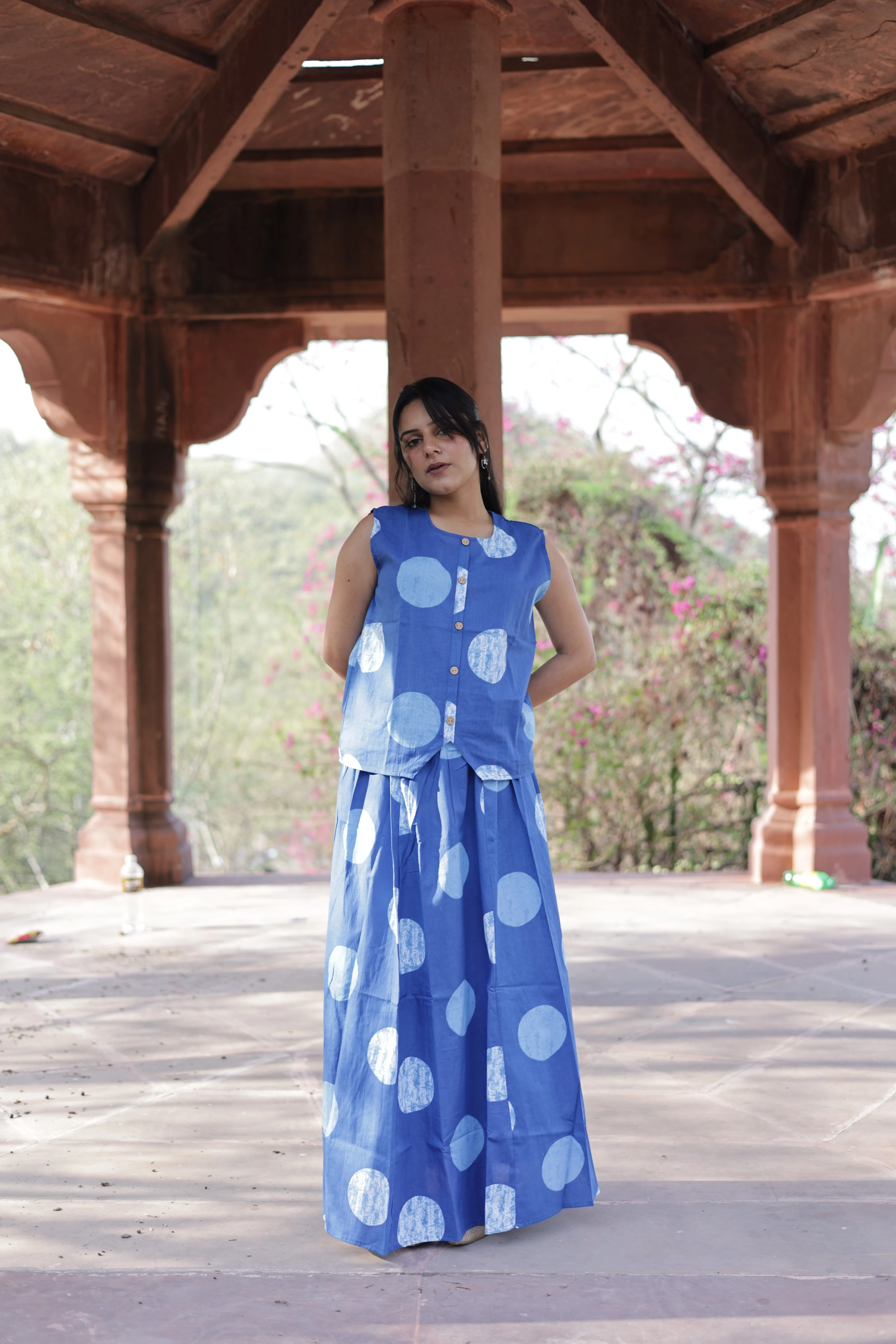 Royal Blue Polka Dot Cotton Co-ord Set